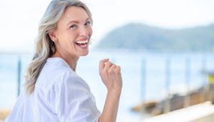 middle aged woman smiling healthy aging